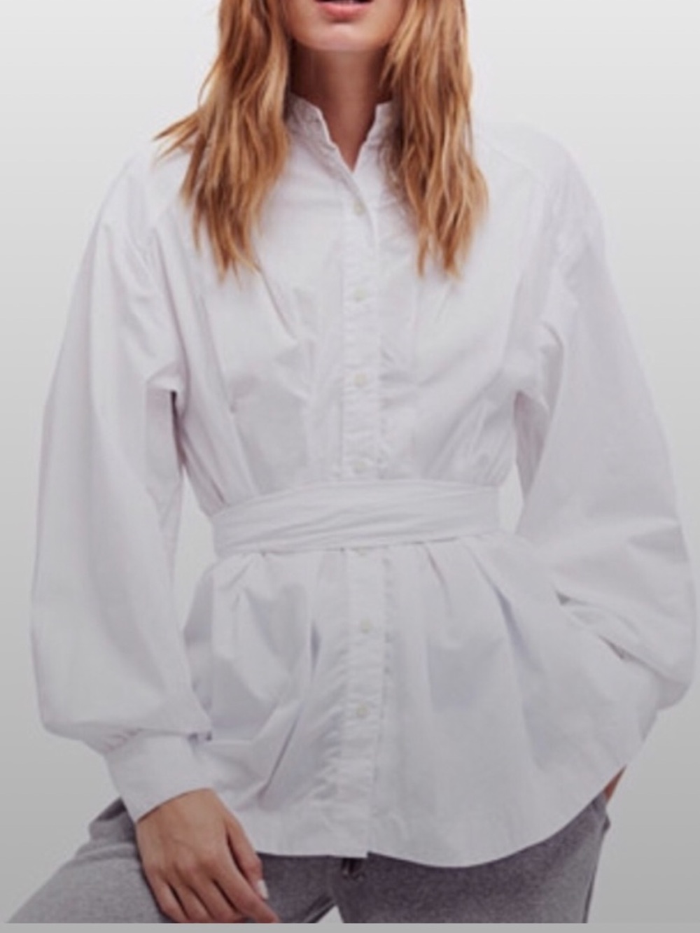 FREE PEOPLE WOMEN’S WHITE ABBEY BUTTON UP LONG SLEEVE COTTON SHIRT WRAP TIE XS